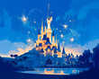 © Chocomoments - Cartoon illustration of a Beautiful castle at night