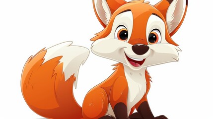 Playful and friendly animated fox with a large fluffy tail and a big smile