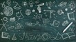 © mooncux - Creative educational sketch on blackboard background with copy space. Education and knowledge concept. AI generated illustration