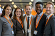 © ArtCraft - Business team at conference. A group of diverse professionals wearing name badges and smiles during a networking event. Ideal for business, diversity, and teamwork concepts