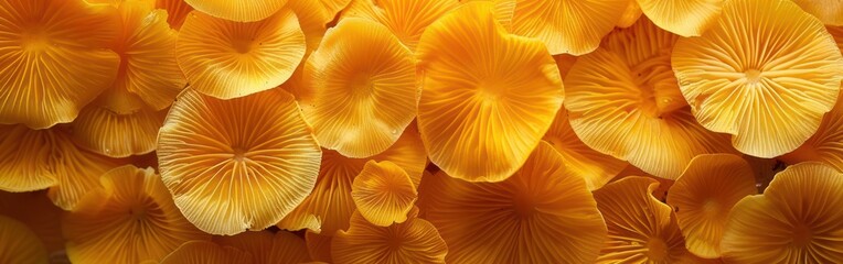 Organic Mushroom Petals: Abstract Yellow Texture Background Banner with Flower Details - Isolated White Background