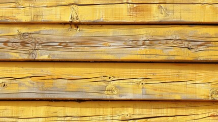 Wall Mural - The yellow wooden wall has a rustic, natural feel to it. The wood grain is visible and the paint is chipped, giving the wall a worn, lived-in appearance