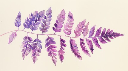 Canvas Print - Purple fern twig in watercolor depicting forest botany including plants and medicinal herbs