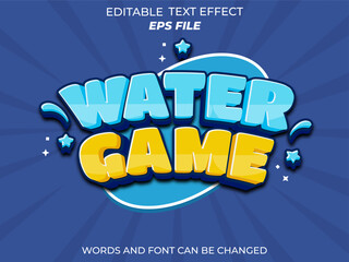 Wall Mural - water game text effect, font editable, typography, 3d text for games. vector template