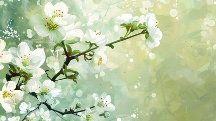 Wall Mural - Green and white blossoms blooming in the spring