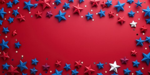 Wall Mural - Red, White, and Blue Stars on a Red Background for Fourth of July Celebration. Generative AI