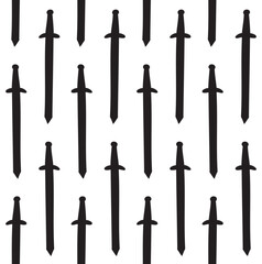 Vector seamless pattern of hand drawn sword silhouette isolated on white background