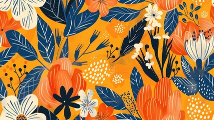 Wall Mural - Abstract floral elements in an organic pattern Hand drawn ethnic nature design for textiles blog decor banners posters and gift wrap