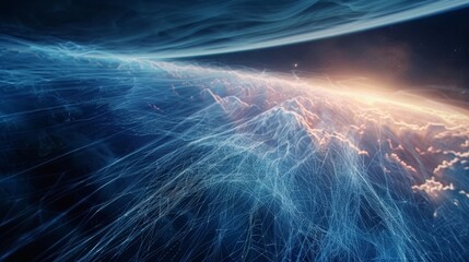 Wall Mural - A stunning view of the intricate web of muons and pions rippling through the Earths atmosphere guided by invisible forces.