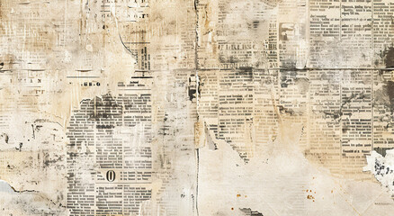 Wall Mural - Grunge old yellow newspaper texture background wallpaper. Backdrop, weathered, worn out, abstract, tattered, artistic collage, paper, detailed composition