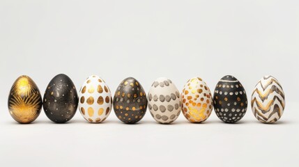 Wall Mural - golden color easter eggs on plain background