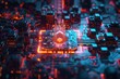 © AshrofS - Futuristic circuit board with glowing processor chip representing advanced technology, AI, and innovation in a digital landscape.