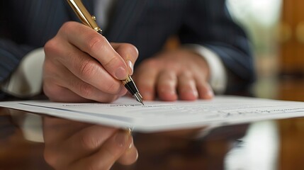 Wall Mural - A woman is writing with a pen on a piece of paper