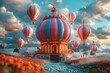 © LifeMedia - An enchanting digital artwork of a carousel covered in red and gold details floating among hot air balloons