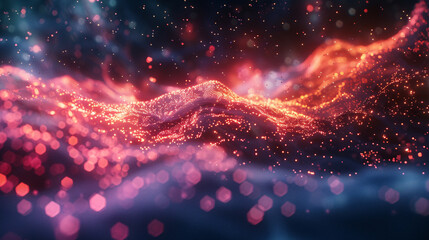 Wall Mural - Abstract digital landscape with glowing particles representing cloud computing data