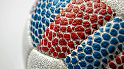 A soccer ball with a red, white and blue design