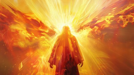 Wall Mural - pentecost sunday holy spirit descending as tongues of fire digital illustration rear view