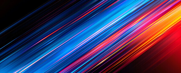 Wall Mural - Abstract illustration depicting high-speed light trails in 3D, creating a dynamic and futuristic backdrop. The red and blue light motion trails convey a sense of fast movement and modern technology.