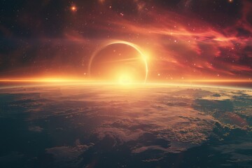 Wall Mural - A large planet with a sun in the background