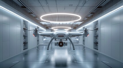 Wall Mural - A high-tech industrial drone delivery research center optimizing aerial logistics 