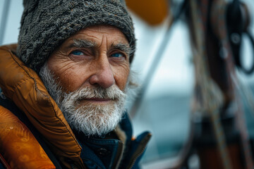 Canvas Print - A retiree sailing a boat, highlighting adventurous pursuits. Concept of maritime activities and exploring new hobbies. Generative Ai.