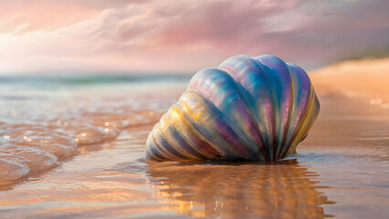 Seashell's vibrant hues on sun kissed sand