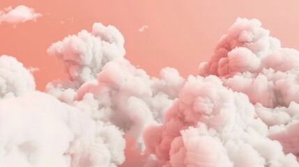 Canvas Print - Soft pink background with white clouds, mid-angle view, fluffy and whimsical, dreamy and comforting 