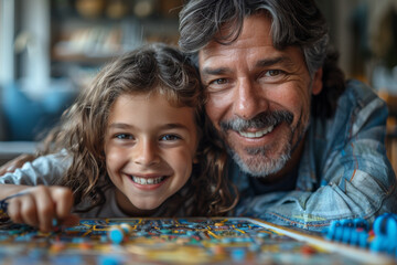 Poster - A Generation X family playing board games together, emphasizing quality time. Concept of family bonding and fun. Generative Ai.