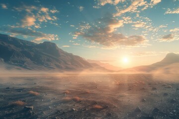 Wall Mural - a desert landscape with a large mountain in the background