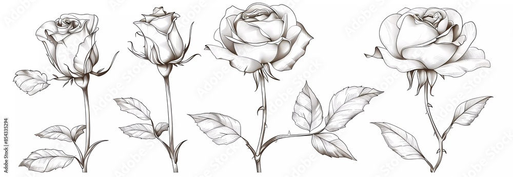 Collection of simple vector line art images, wildflower bouquet ...