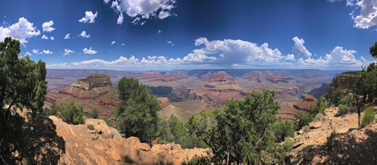 Wall Mural - Grand Canyon Panorama with Blue Sky and Clouds