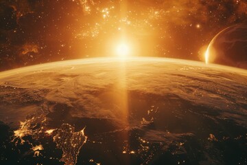 Wall Mural - A large planet with a sun in the background