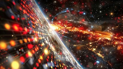 Wall Mural - A colorful galaxy with a bright planet in the center