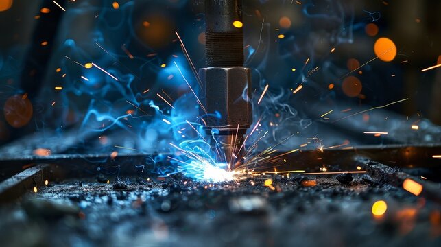 A machine is cutting metal with sparks flying