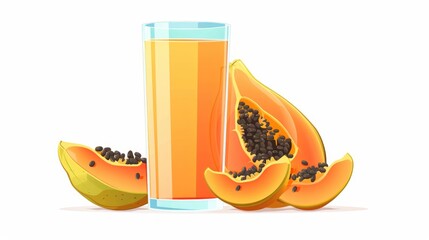 Wall Mural - Graphic design of a cartoon 2d illustration depicting an iconic papaya juice