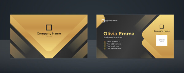 Elegant business card template golden and black color details. Luxury modern background