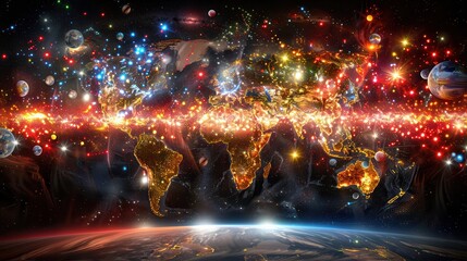 Wall Mural - A colorful galaxy with a bright planet in the center