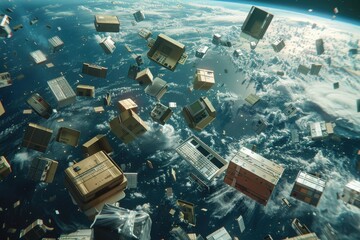 Wall Mural - a space filled with many boxes floating in the air