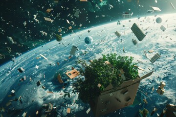 Wall Mural - a space filled with many boxes floating in the air