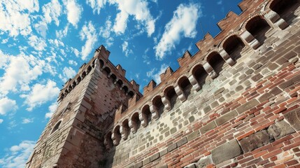 Sticker - Castle brick walls against blue sky on sunny day