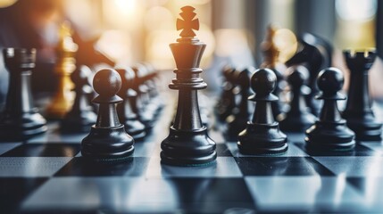 The competition challenge of business by chessboard. solution strategy game concept. Decision by leadership battle of intelligence and management for team success. Opportunity of move to the winner.