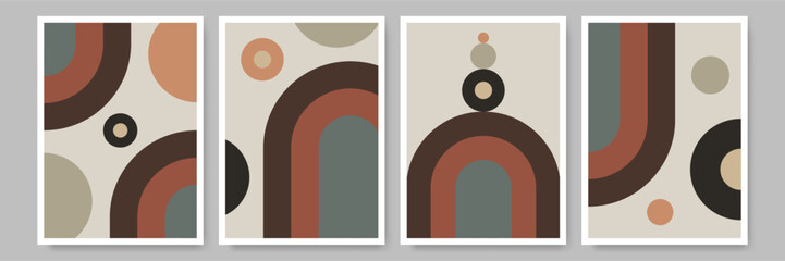 Wall Mural - Retro boho design art prints set. Printable Bauhaus modern contemporary wall art