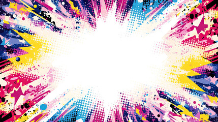 colorful comic abstract pop art background featuring a  white starburst framed by dynamic thunder. 