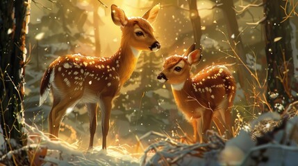 Canvas Print - Adorable depiction of a male and female deer