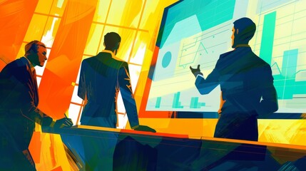 Wall Mural - Dynamic Business Professional Presenting Financial Data in Modern Office Setting
