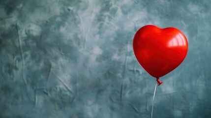 Wall Mural - Close-up of a single heart-shaped red balloon floating gracefully with space for text on a simple surface. 