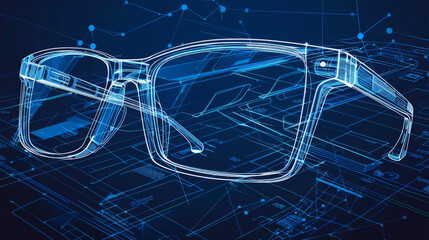 Illustration of stylized technical design for eyewear