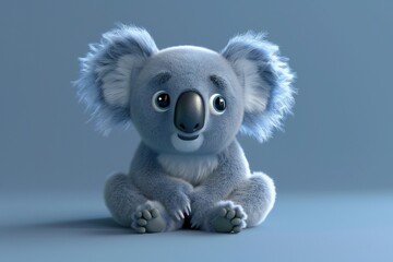 Wall Mural - Cartoon koala with gray fur and fluffy ears on a monochrome background in 3D style, genetated by ai