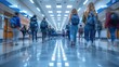 © Алина Бузунова - a high school hallway crowded with students walking to class with motion blur effect.