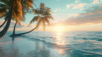 A picturesque tropical paradise on a summer holiday, text displayed against a backdrop of palm trees swaying in the ocean breeze, capturing the essence of relaxation